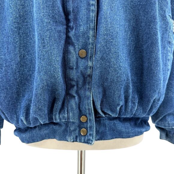 Vintage 80's Dawn Dark Wash Denim Flannel Lined Pleated Boxy Puff Jean Jacket - Picture 7 of 16
